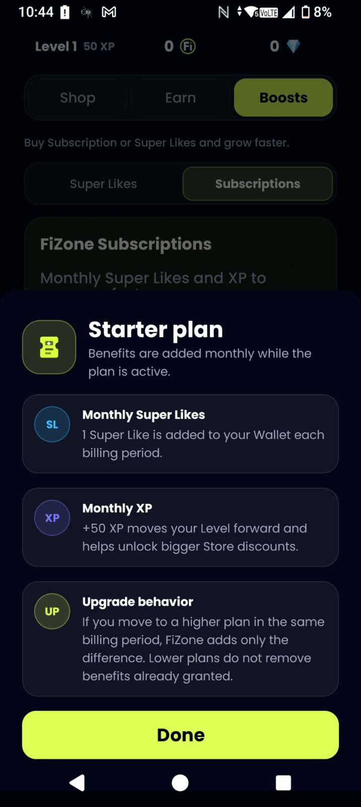 FiZone Starter plan detalji s mjesečnim benefitima